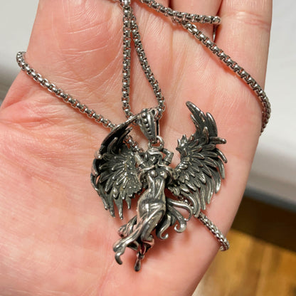 Vintage Style 925 Silver Dark Fallen Angel Pendant - Gothic Dark Spirit Jewelry