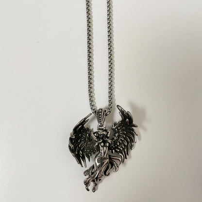 Vintage Style 925 Silver Dark Fallen Angel Pendant - Gothic Dark Spirit Jewelry