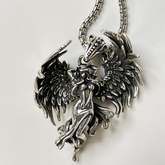 Vintage Style 925 Silver Dark Fallen Angel Pendant - Gothic Dark Spirit Jewelry