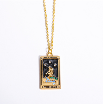 Gold Plated Vintage Tarot Cards Oil Paint Necklace