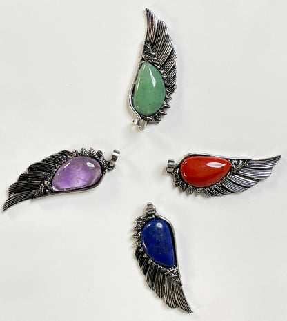 Celestial Angel Wing Gemstone Pendant