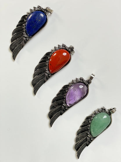 Celestial Angel Wing Gemstone Pendant