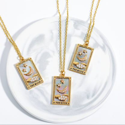 Gold Plated Vintage Tarot Cards Oil Paint Necklace