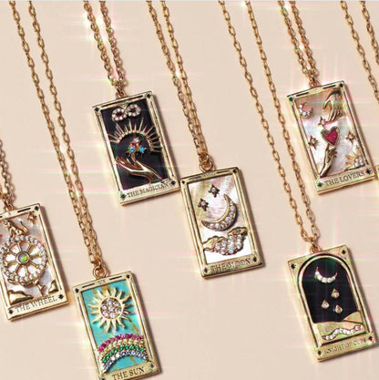 Gold Plated Vintage Tarot Cards Oil Paint Necklace