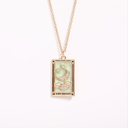 Gold Plated Vintage Tarot Cards Oil Paint Necklace